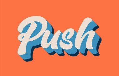 Word metni tipografi tasarımı için turuncu mavi beyaz renkte yazılmış el itin. Bir logo, marka veya kartı için kullanılabilir