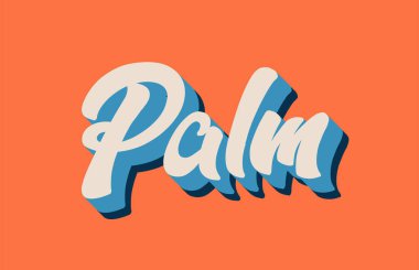 palm el Word metni tipografi tasarımı için turuncu mavi beyaz renkte yazılmış. Bir logo, marka veya kartı için kullanılabilir