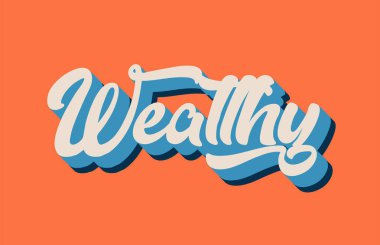 zengin el word metni tipografi tasarımı için turuncu mavi beyaz renkte yazılmış. Bir logo, marka veya kartı için kullanılabilir