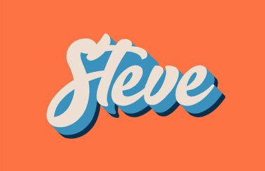 Steve el word metni tipografi tasarımı için turuncu mavi beyaz renkte yazılmış. Bir logo, marka veya kartı için kullanılabilir