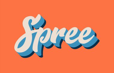 Spree el word metni tipografi tasarımı için turuncu mavi beyaz renkte yazılmış. Bir logo, marka veya kartı için kullanılabilir