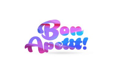 Bon apetit kelime ile pembe mavi renkli kart simgesini veya tipografi logo tasarımı için uygun