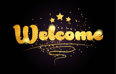 yıldız ve altın renkli kart simgesini veya tipografi logo tasarımı için uygun kelime hoş geldiniz