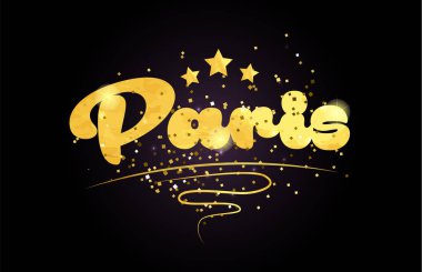 Paris kelime yıldız ve altın renkli kart simgesini veya tipografi logo tasarımı için uygun