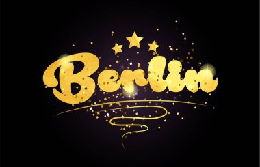 Berlin kelime yıldız ve altın renkli kart simgesini veya tipografi logo tasarımı için uygun