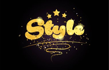 Stil word yıldız ve altın renkli kart simgesini veya tipografi logo tasarımı için uygun