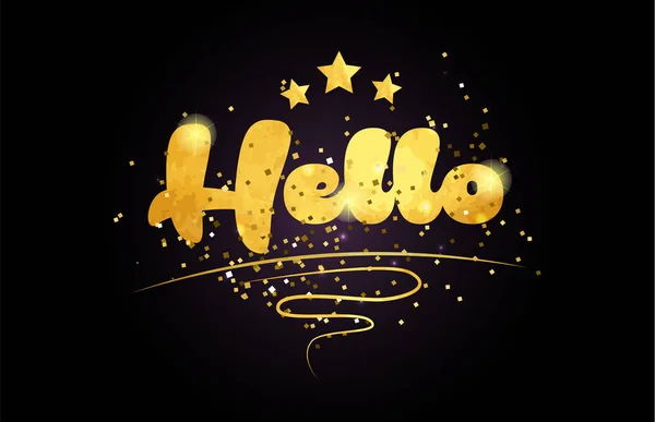Merhaba Kelime Yıldız Altın Renkli Kart Simgesini Veya Tipografi Logo — Stok Vektör