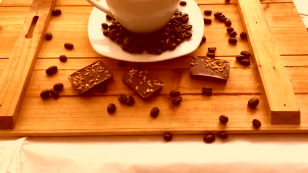 Look Vintage Tasse Café Chaud Avec Des Grains Tartiner Chocolat — Video