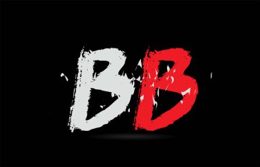 Alfabe harfi kombinasyonu siyah arkaplan üzerinde BB B B ve grunge deseni ve bir şirket veya iş için uygun beyaz kırmızı renk kombinasyonu