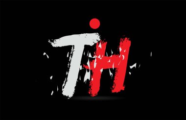 Siyah arkaplan üzerinde TH T H harfi kombinasyonu grunge deseni ve bir şirket veya işletme için uygun beyaz kırmızı renk