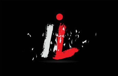 Alfabe harf kombinasyonu IL I L 'nin siyah arkaplan üzerinde grunge deseni ve bir şirket veya işletme için uygun beyaz kırmızı renk kombinasyonu