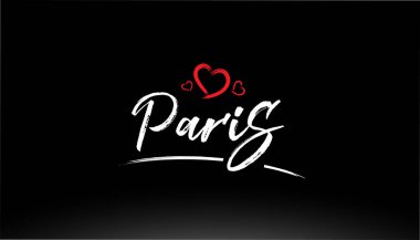 Paris şehri el yazısı, logo veya tipografi tasarımı için uygun kırmızı kalpli metin.