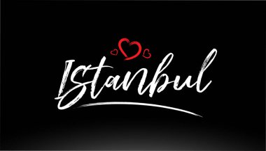 İstanbul şehrinin el yazısı, logo veya tipografi tasarımı için uygun kırmızı kalple yazılmış.
