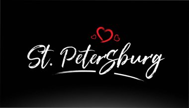 St. Petersburg şehrinin el yazısı, logo veya tipografi tasarımı için uygun kırmızı kalple yazılmış.