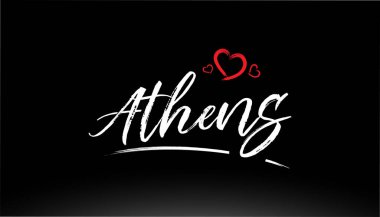 Atina şehrinin el yazısı, logo veya tipografi tasarımı için uygun kırmızı kalple yazılmış metin