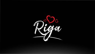 riga şehri el yazısı kırmızı kalp logo veya tipografi tasarımı için uygun metin