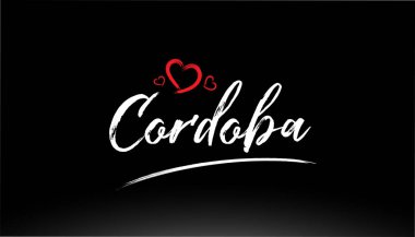 Cordoba şehrinin el yazısı kırmızı kalbi logo veya tipografi tasarımı için uygun.