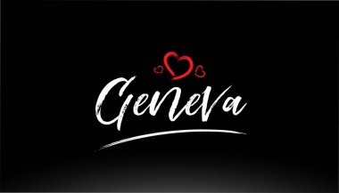 Cenevre şehir el Kırmızı kalp için logo veya tipografi tasarım uygun metinlerle yazılı