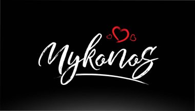 mykonos şehrinin el yazısı kırmızı kalbi logo veya tipografi tasarımı için uygun