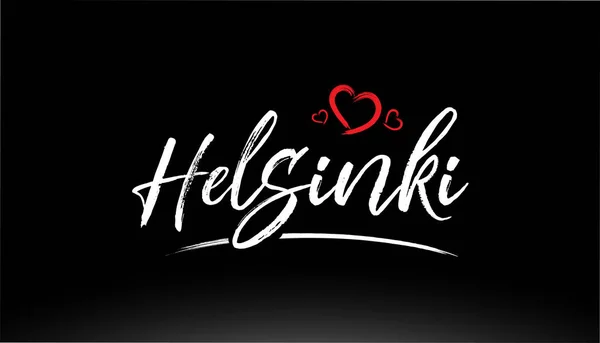 Helsinki City Testo Scritto Mano Con Cuore Rosso Adatto Logo — Vettoriale Stock