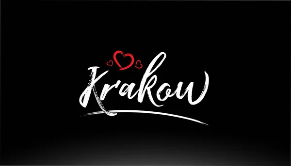 Krakow Città Testo Scritto Mano Con Cuore Rosso Adatto Logo — Vettoriale Stock