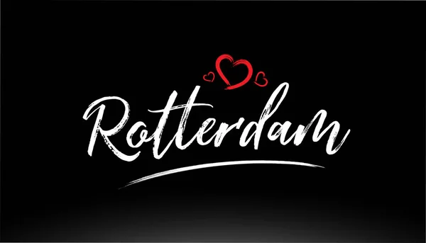 Rotterdam City Testo Scritto Mano Con Cuore Rosso Adatto Logo — Vettoriale Stock