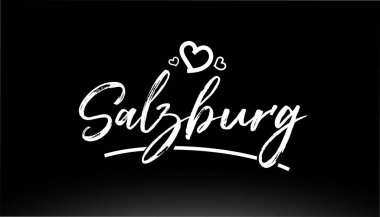 Salzburg siyah ve beyaz şehir el yazısı logo veya tipografi tasarımı için kalple yazılmış metinler