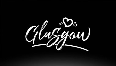 Glasgow siyah ve beyaz şehir el yazısı logo veya tipografi tasarımı için kalbi olan metinler
