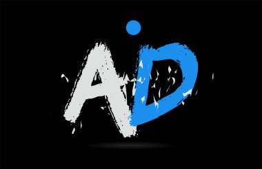 Grunge mavi beyaz alfabe harf kombinasyonu M.S. Bir şirket veya iş için logo olarak uygun siyah arkaplan A D