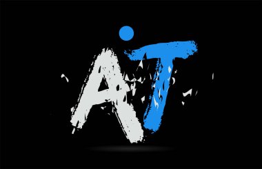 Grunge mavi beyaz alfabe harf kombinasyonu bir şirket veya iş için uygun siyah arkaplan üzerinde AT T T