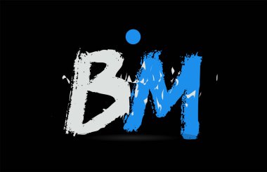 Grunge mavi beyaz alfabe harf kombinasyonu BM B M siyah arkaplan uygun bir logo olarak bir şirket veya iş için