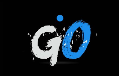 Grunge mavi beyaz alfabe harf kombinasyonu Go G O siyah arkaplan uygun bir logo olarak bir şirket veya iş için