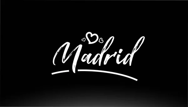 Madrid Black White City Hand Written Text Heart Logo Typography — Stock Vector
