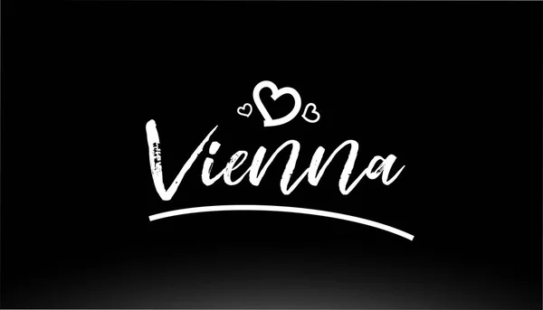 Wien Schwarz Weißer Stadttext Mit Herz Für Logo Oder Typografie — Stockvektor