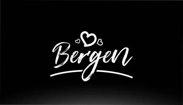 Bergen Schwarz Weißer Stadttext Mit Herz Für Logo Oder Typografie — Stockvektor