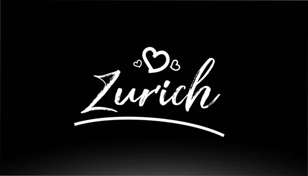 Zurich Czarno Białe Miasto Ręcznie Napisany Tekst Sercem Projektowania Logo — Wektor stockowy
