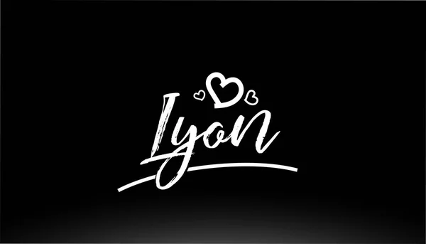 Lyon Siyah Beyaz Şehir Yazısı Logo Tipografi Tasarımı Için Kalple — Stok Vektör