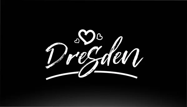 Dresden Black White City Hand Written Text Heart Logo Typography — Stock Vector