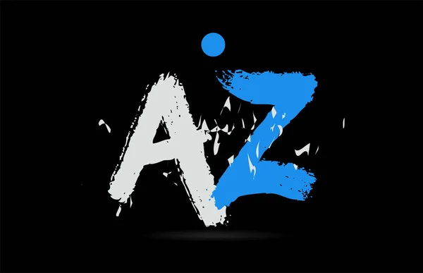 Grunge Azul Alfabeto Blanco Combinación Letras Sobre Fondo Negro Adecuado — Archivo Imágenes Vectoriales