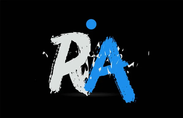 グランジブルーホワイトアルファベット文字の組み合わせRa 企業やビジネスのロゴに適した黒の背景に — ストックベクタ