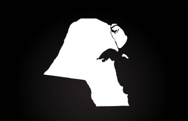 Kuveyt siyah beyaz ülke sınır haritası logosu tasarımı. Siyah arkaplan