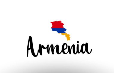 Bir logo simgesi tasarımı için uygun bayraklı Ermenistan ülkesi büyük metni