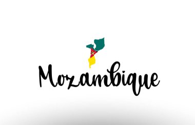 Mozambik ülkesi içinde logo simgesi tasarımı için uygun bir bayrak bulunan büyük metin