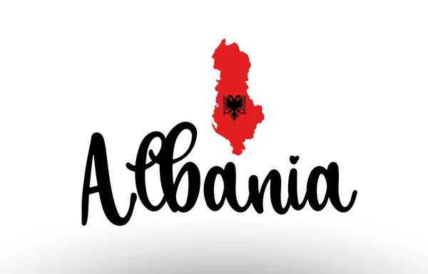 Albania Paese Testo Grande Con Bandiera All Interno Della Mappa — Vettoriale Stock