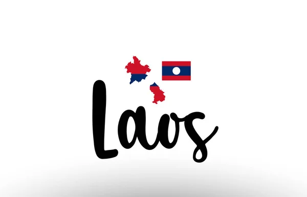 Laos Kraj Duży Tekst Flagą Wewnątrz Mapy Nadaje Się Projektu — Wektor stockowy