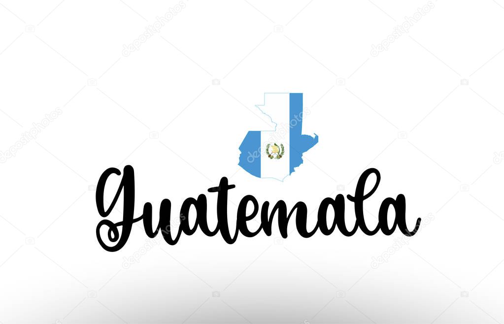 Guatemala country big text with flag inside map suitable for a logo icon design