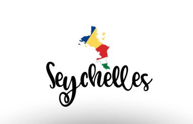 Seyşeller ülkesi içinde bir logo simgesi tasarımı için uygun bir bayrak bulunan büyük metin