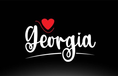 Siyah zemin üzerinde kırmızı aşk dolu Gürcistan ülke metni logo ikonu veya tipografi tasarımı için uygun