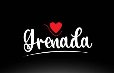 Logo simgesi veya tipografi tasarımı için uygun siyah arkaplan üzerinde kırmızı aşk kalbine sahip Grenada ülke metni