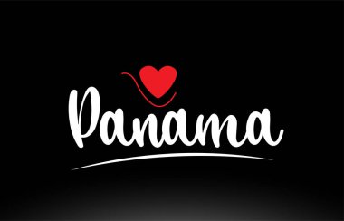 Panama ülke metni bir logo simgesi veya tipografi tasarımı için uygun siyah arkaplan üzerinde kırmızı aşk kalbi ile